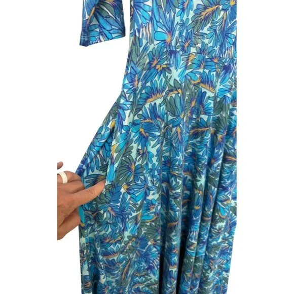 Peruvian Connection Maldives Maxi Dress Pool Blue Floral Pima Cotton EUC Size S - Picture 4 of 10